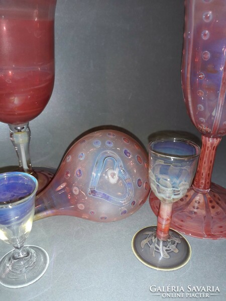 Kézműves üveg pohár poharak és virág locsoló  Herczeg István üvegművész kiváló munkái