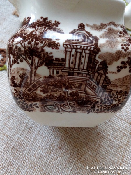 Renaissance castle with swan pattern English porcelain cream spout with decorative mark