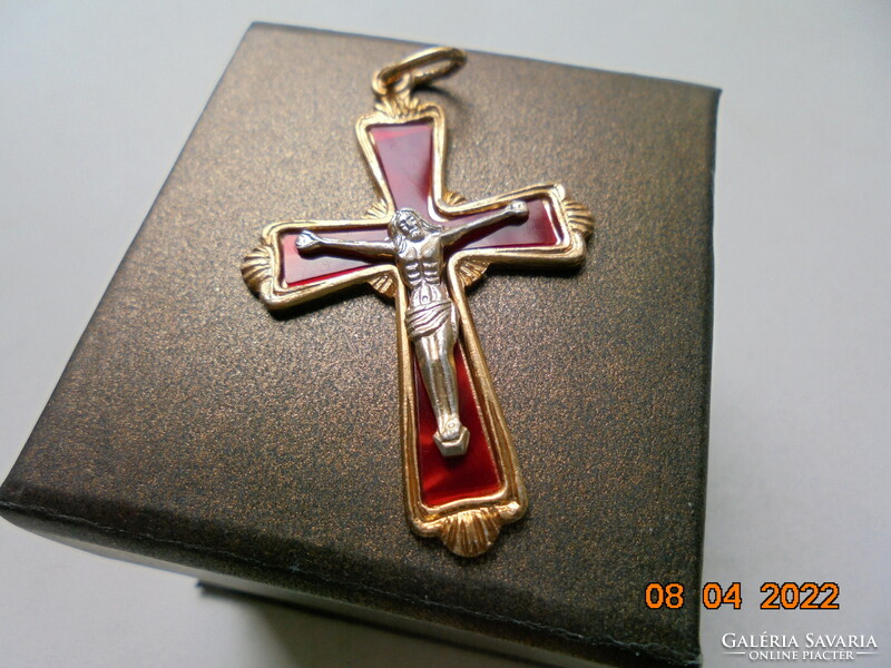 Gilded crucifix pendant with red enamel