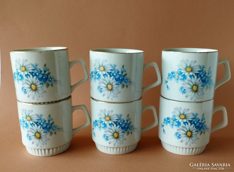 Set of 6 old beautiful marked Zsolnay mugs with a skirt, cocoa, nostalgia mugs