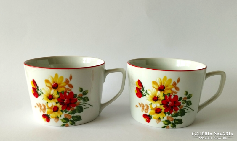 1 old large porcelain cocoa mug with a bouquet of beautiful spring flowers