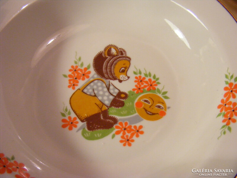 Kolobok Slavic fairy tale children's plate and cup - Ukrainian Baranovka porcelain 70s