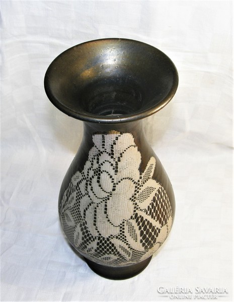 Ritka különleges Bod Éva  bronzirozott zsűrizett kerámia váza - 34 cm