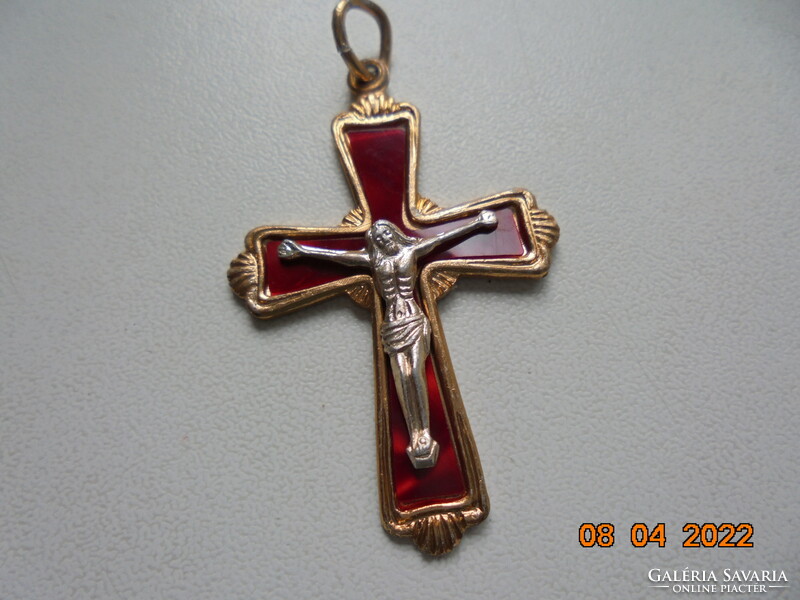 Gilded crucifix pendant with red enamel