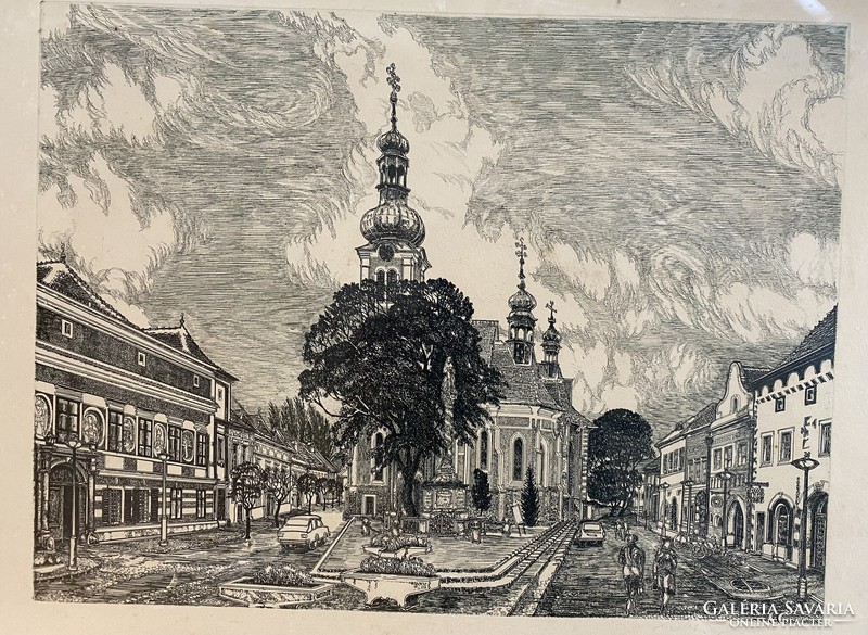 Street scene in the castle - etching