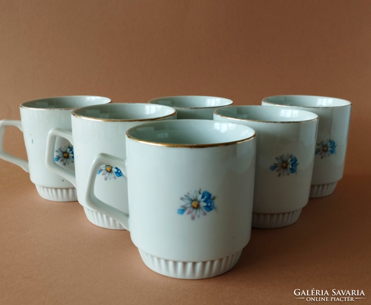 Set of 6 old beautiful marked Zsolnay mugs with a skirt, cocoa, nostalgia mugs