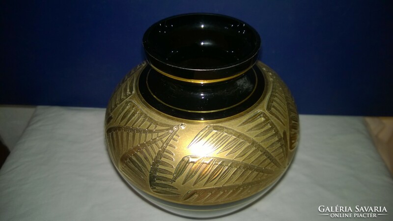 Retro-zella mellis artist glass factory - black-gold bay glass vase - flawless beauty