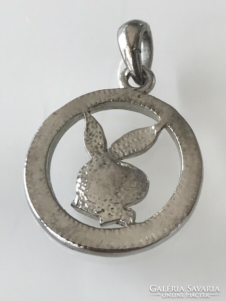 Playboy bunny pendant made of stainless steel with small crystals, 4x3 cm