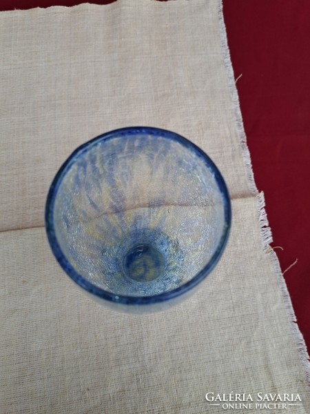 Retro ritkább színátmenetes  váza repesztett Gyönyörű  Fátyolüveg fátyol karcagi berekfürdői üveg