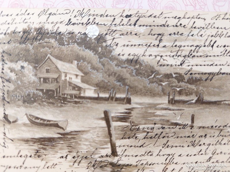 Old postcard 1900 postcard lake shore landscape