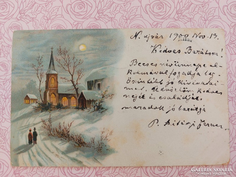 Régi képeslap 1900 levelezőlap havas táj templom