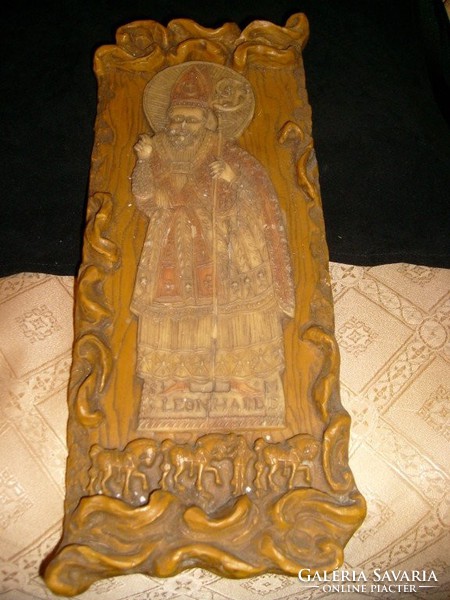 The first patron saint of prisoners 40x16-cm wall 13th century memorial rare colorful wax figure heiliger leonhard