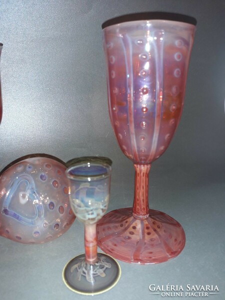 Kézműves üveg pohár poharak és virág locsoló  Herczeg István üvegművész kiváló munkái