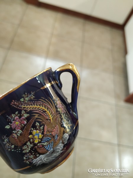 Beautiful, oriental pattern, cobalt blue, gold-plated coffee set, with bowl for sale!