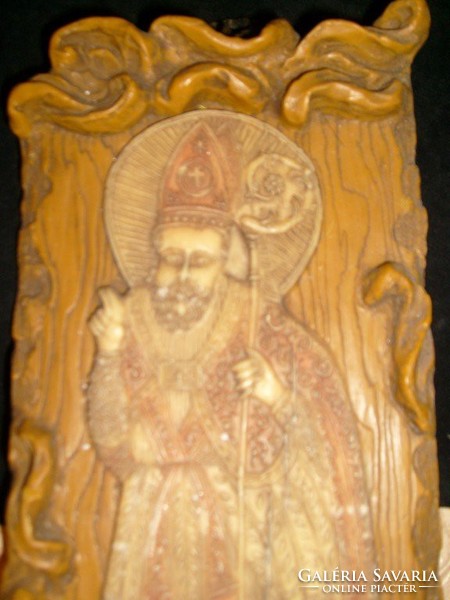 The first patron saint of prisoners 40x16-cm wall 13th century memorial rare colorful wax figure heiliger leonhard