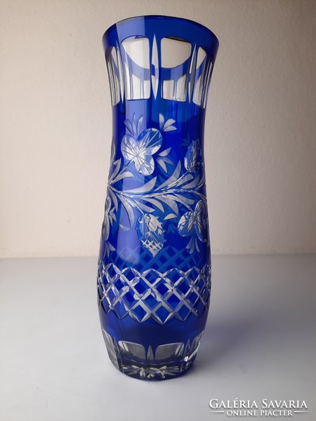 Art Deco kétrétegű csiszolt, hámozott kristály üveg  váza
