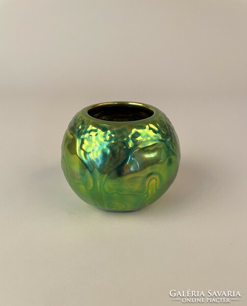 Zsolnay eozin porcelán váza, gömb váza, 2000-es évek pecsétes jelzésével