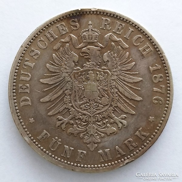 1876 C. Prussia i. Vilmos silver 5 brands (no: 23/231.)