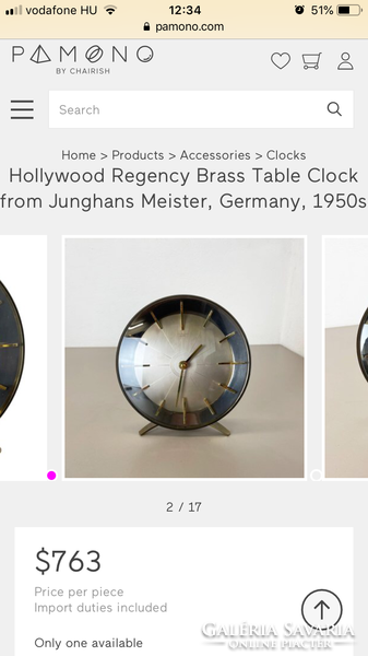 M047 Hollywood regency Junghans meister elektromechanikus rézházas asztali design óra csoda Működik