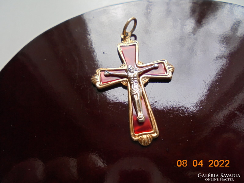 Gilded crucifix pendant with red enamel
