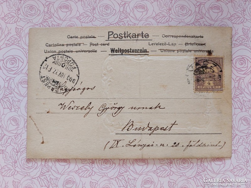 Régi képeslap 1900 levelezőlap hölgy fotó ezüst keretben