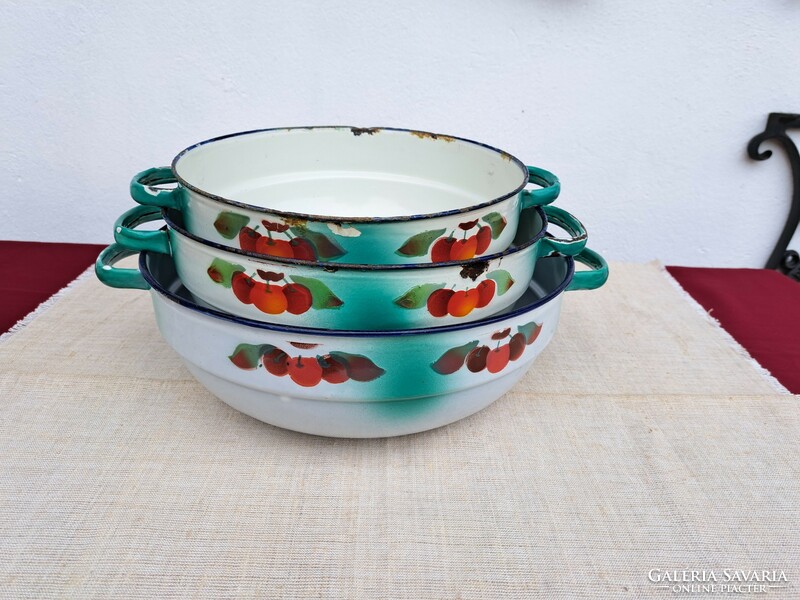 Beautiful patterned cherries Budafok enamel enamel bowl peasant bowl collection piece peasant
