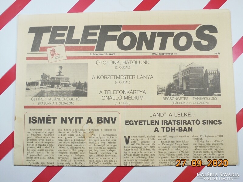 Régi retro újság - Telefontos - 1992. szeptember 18. - Születésnapra