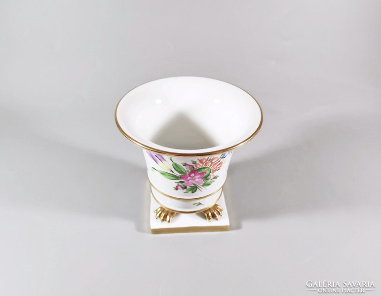 HERENDI, TULIPÁN MINTÁS EMPIRE KARMOS LÁBÚ KÉZZEL FESTETT PORCELÁN KASPÓ, HIBÁTLAN! (I200)