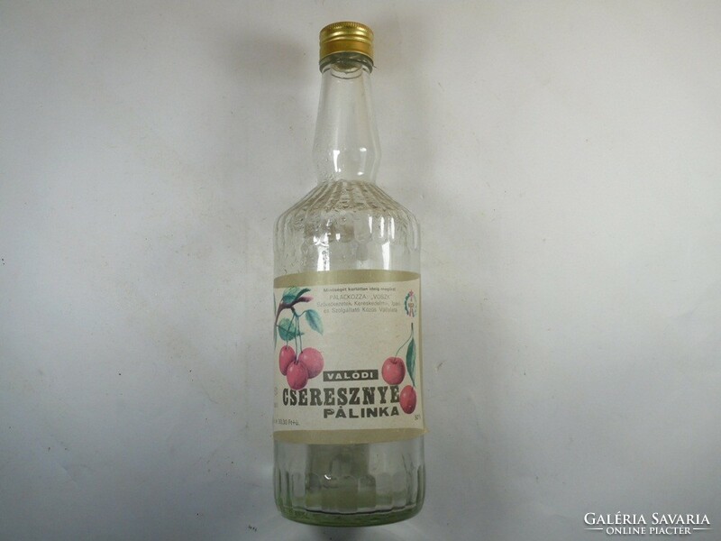 Retro papír címkés üveg palack - Cseresznye pálinka - VOSZK gyártó 1980-as évek