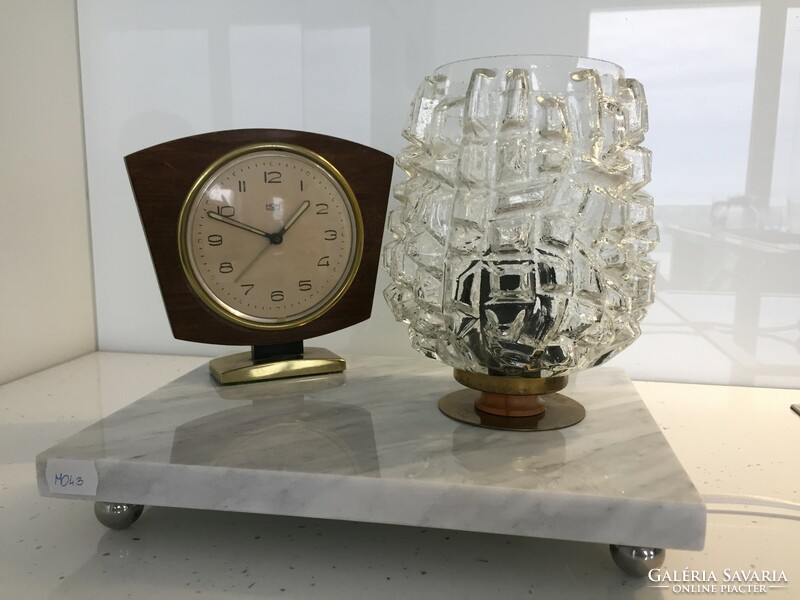 M043 art deco mom bedside lamp and clock with Carrara marble