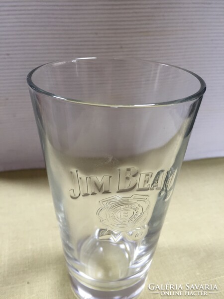 Jim Beam feliratú vastagfalú, gravírozott, préselt címeres Whisky-s  üvegpohár M155