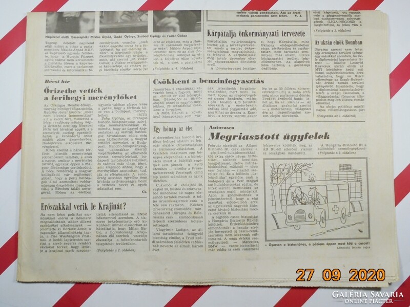 Old retro newspaper - vernacular - February 5, 1992 - The newspaper of the Hungarian trade unions