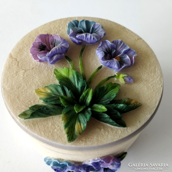 Beautiful alabaster jewelry box with carved pansies