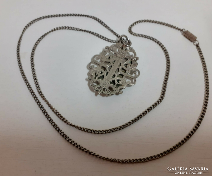 Retro beautiful silver color openwork pattern pendant on a long chain