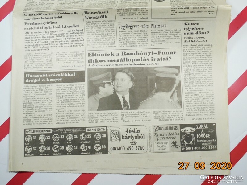 Old retro newspaper - vernacular - January 13, 1993 - The newspaper of the Hungarian trade unions