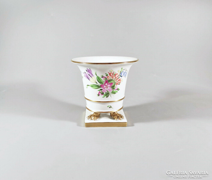 HERENDI, TULIPÁN MINTÁS EMPIRE KARMOS LÁBÚ KÉZZEL FESTETT PORCELÁN KASPÓ, HIBÁTLAN! (I200)