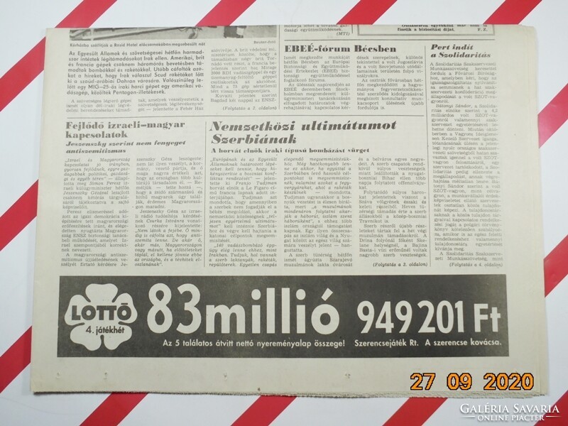 Old retro newspaper - vernacular - January 19, 1993 - The newspaper of the Hungarian trade unions