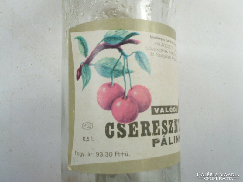 Retro papír címkés üveg palack - Cseresznye pálinka - VOSZK gyártó 1980-as évek