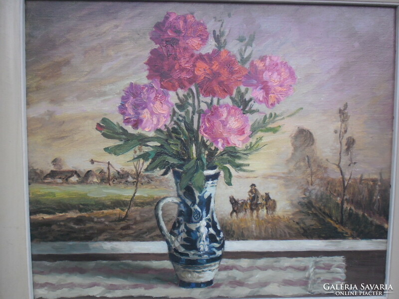 Still life oil on canvas by Zoltán Takács (1940-), marked, framed. Student of Kmetty