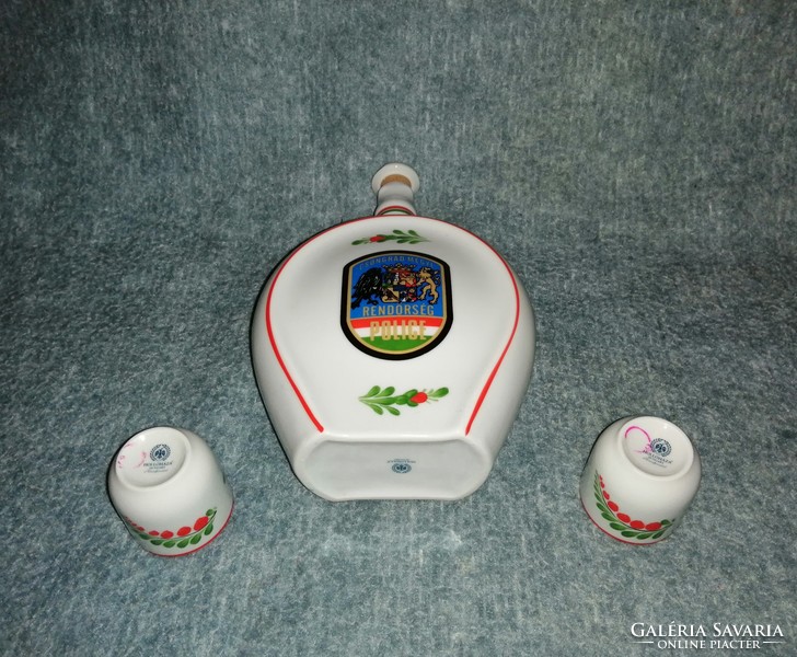 Hollóház porcelain police police csongrád county bottle with brandy set in gift box