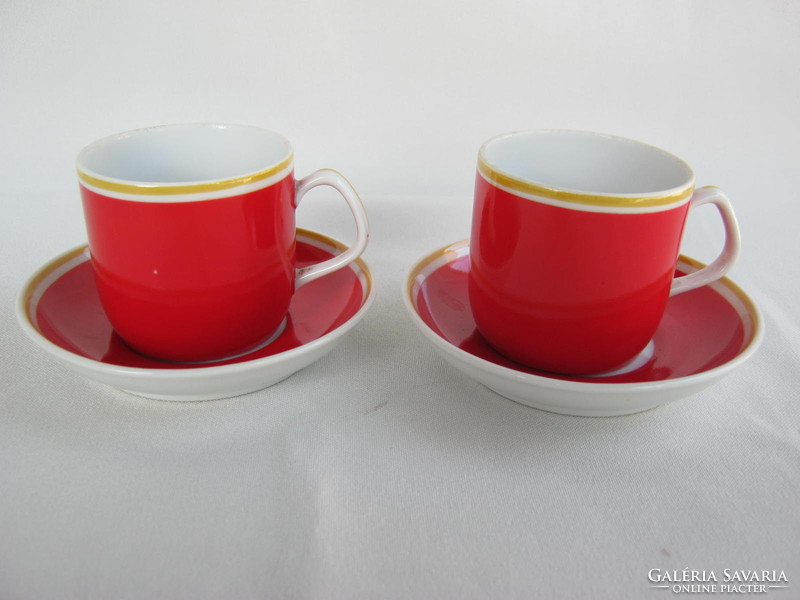 Hollóházi porcelán piros kávés csésze pár