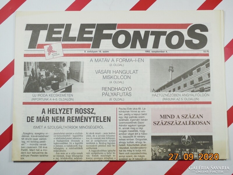 Régi retro újság - TELEFONTOS - 1992. szeptember 4. - Születésnapra