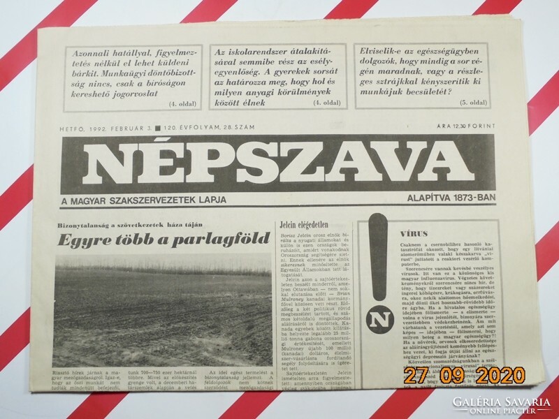 Régi retro újság - Népszava - 1992. február 3. - A Magyar Szakszervezetek Lapja