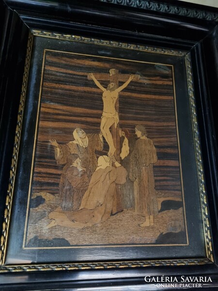 Jézus fa intarzia kép keretben
