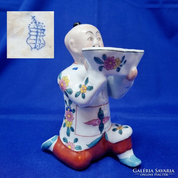 Antik nagyméretű Óherendi kínai sótartó porcelán festett figura. Herend