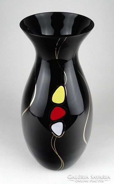 1J802 Nagyméretű mid century fekete üveg váza 31 cm