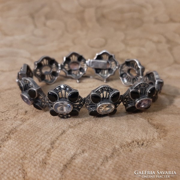 Silver bracelet / bracelet with enamel, marcasite