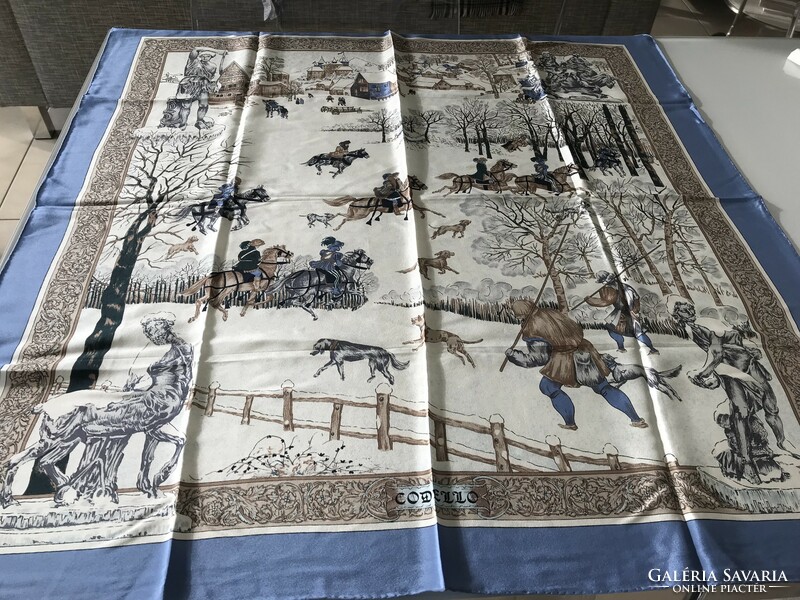Vintage Codello selyemkendő gyönyörű grafikával, 88 x 85 cm