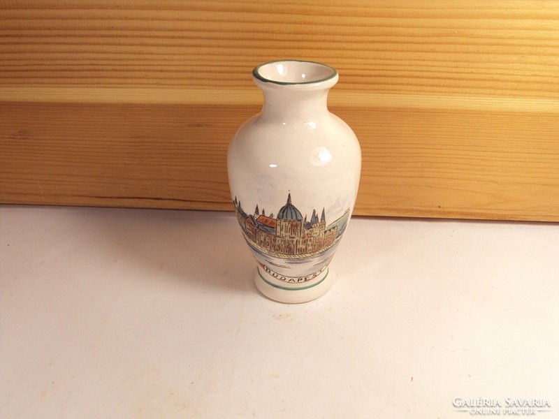 Retro old marked painted ceramic vase Budapest souvenir from the 1970s