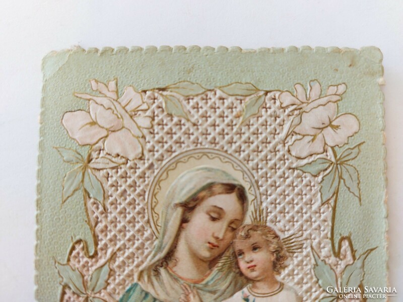 Old embossed holy image lace antique prayer card mary baby jesus